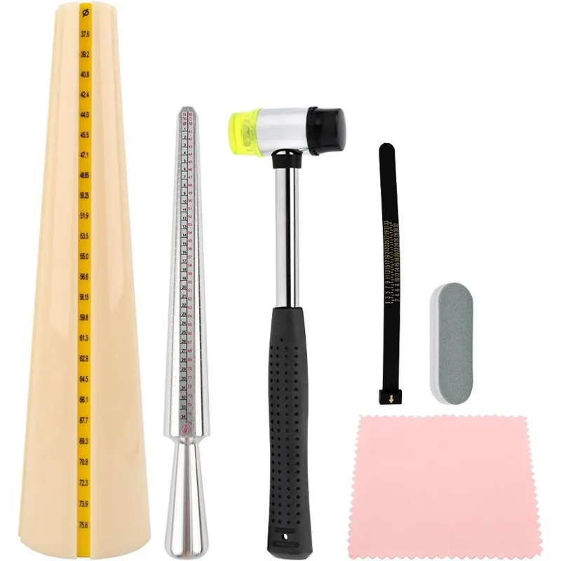 Ring Measuring Tool Kit with Rubber Hammer for Resizing Rings Bracelets DIY Jewelry Making Craft Accessories Set
