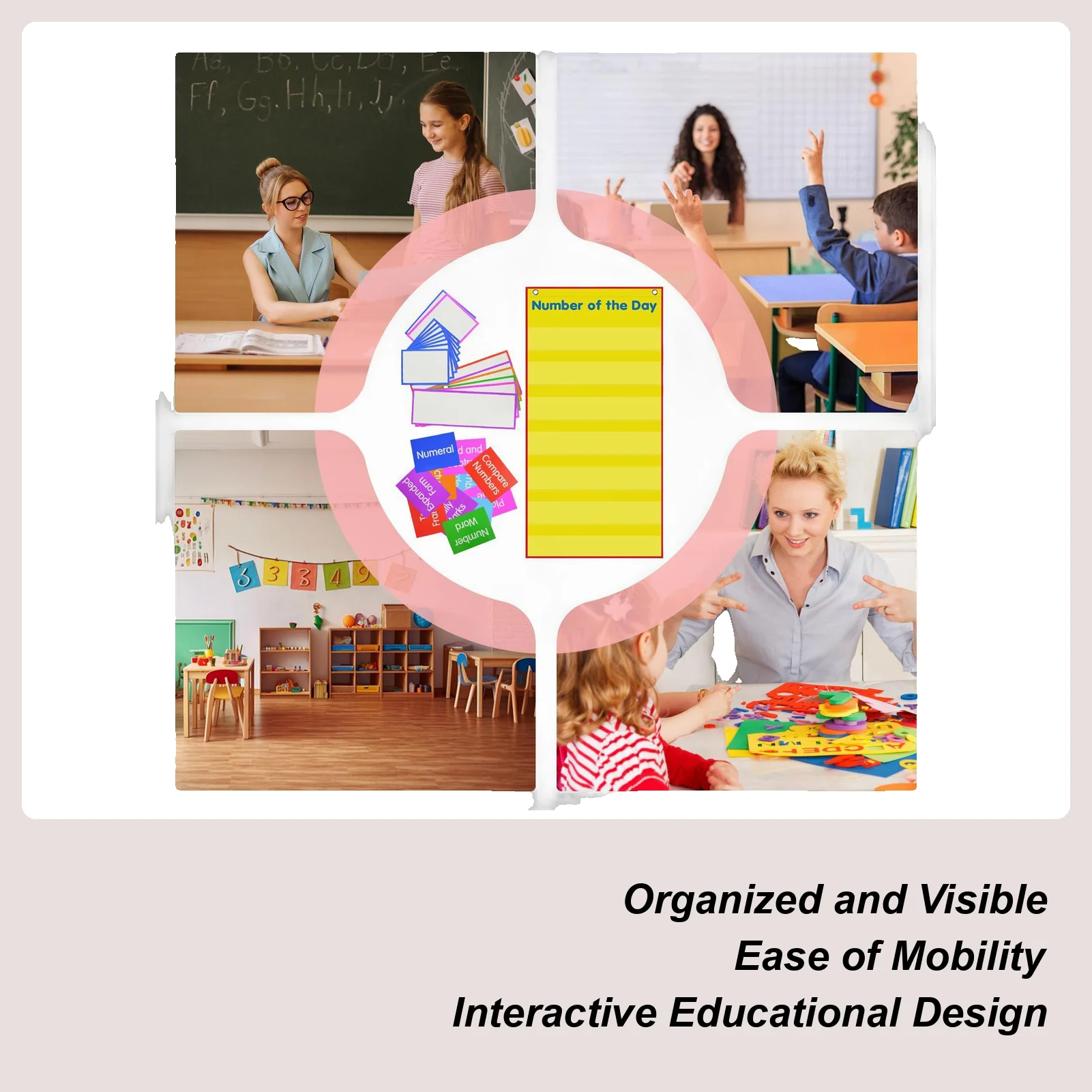 Pocket Charts Erasable Math Teacher Pocket Chart Number of the Day Board Poster Foldable for Elementary Student School