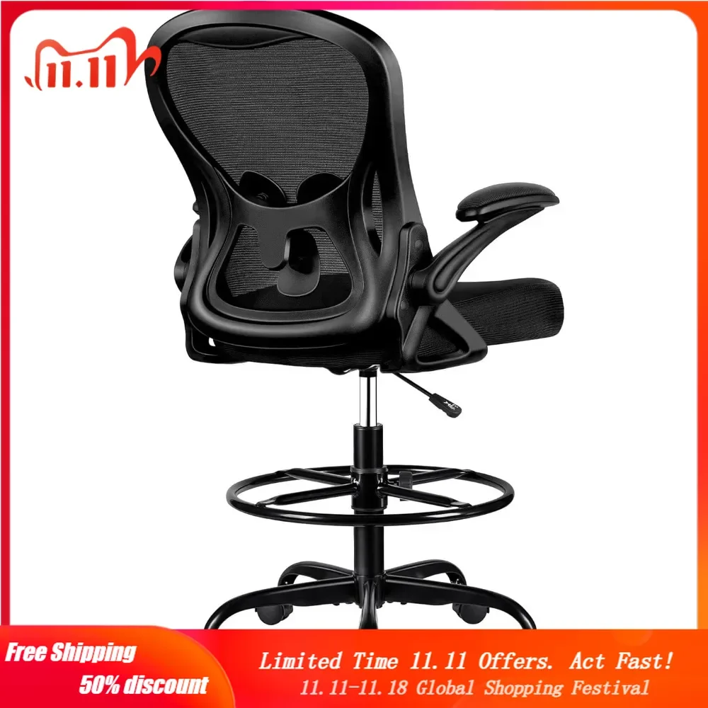 

Tall Office Chair Ergonomic Standing Desk Chair, Lumbar Support Computer Chair Swivel Task Rolling Chair with Adjustable Flip-up