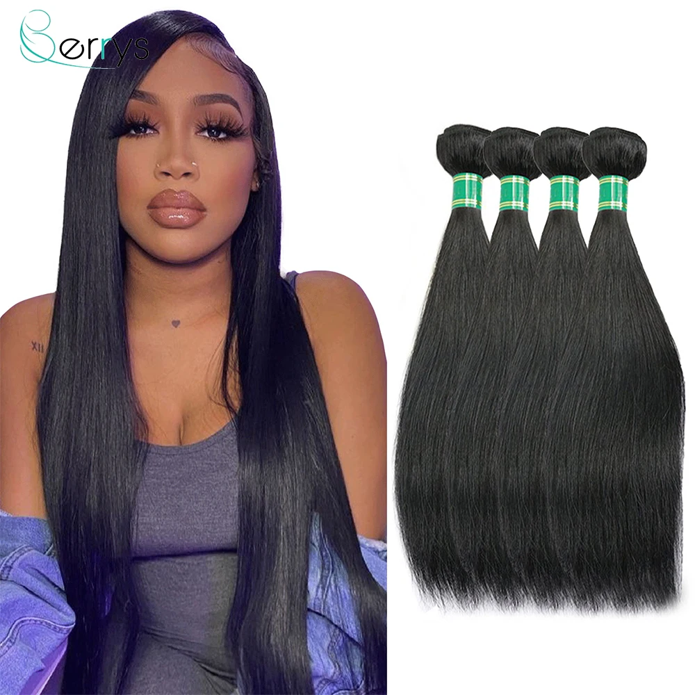 

BerrysHair Straight Hair Bundles 3/4Pcs Human Hair Bundles 10-36 Inches Brazilian Straight Hair Weave Long Thick Bundles