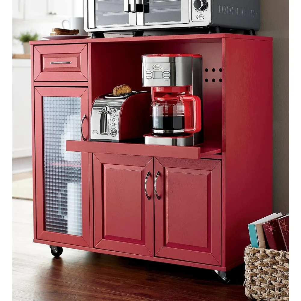 Kitchen Islands & Trolleys White Kitchen Island with Microwave Rack, Rolling Kitchen Cart with Storage Furniture