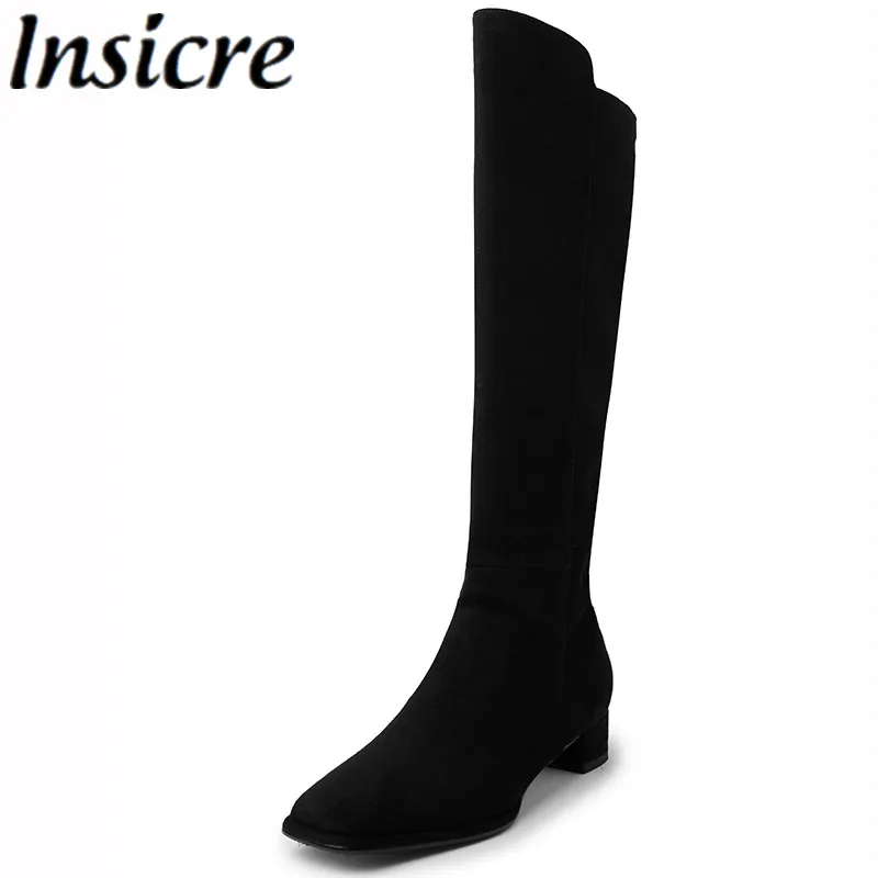 

Insicre Women Knee High Boots Flock 2023 Classic Winter Shoes Thick Low Heels Round Toe Zipper Top Quality Big Size 41