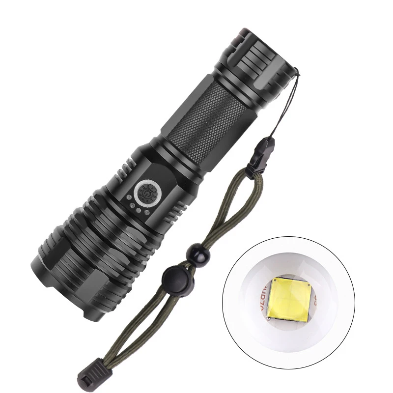 

Sobaldr Led Flashlight Torch Light Rechargeable Powerful Black Outdoor Lights 26650 18650 Strong XHP70 Charged Power Display