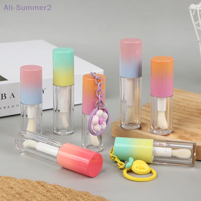Butelka na błyszczyk z breloczkiem, gradientowa, pusta tubka na szminkę, pojemnik na płyn do wielokrotnego napełniania, butelka na próbki błyszczyka.