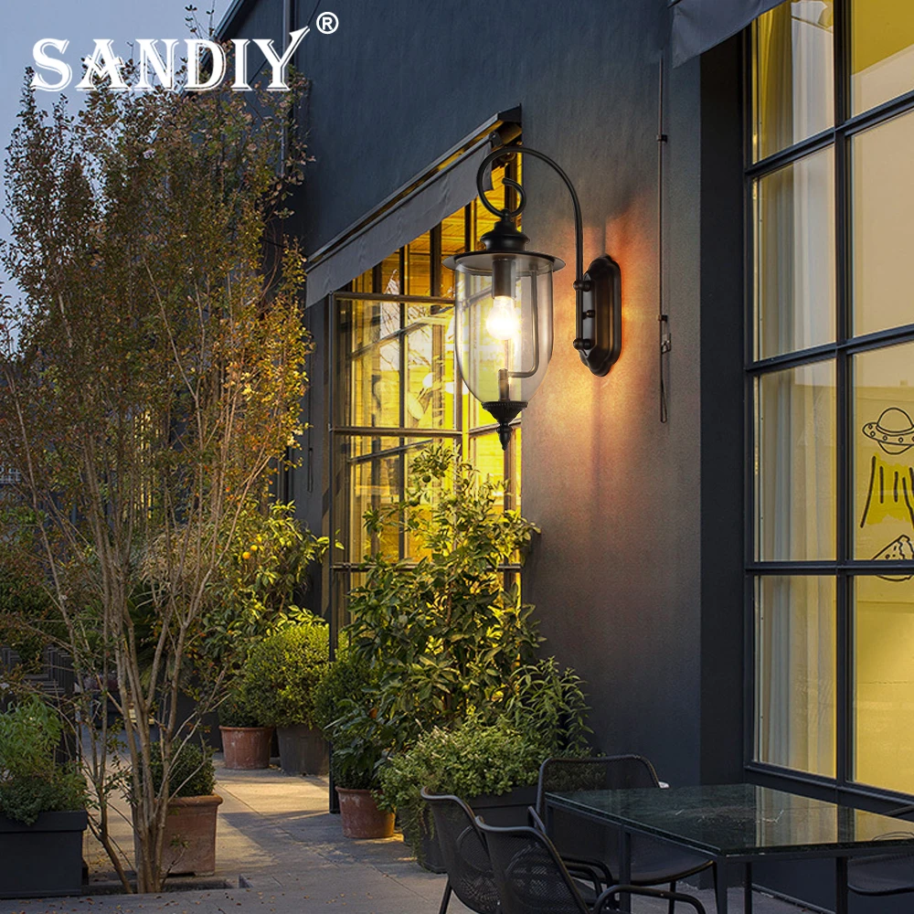 SANDIY Outdoor Glass Wall Lamp Exterior Garden Lighting Waterproof IP65 Retro Led Sconce Lights for House Porch&Corridor Street