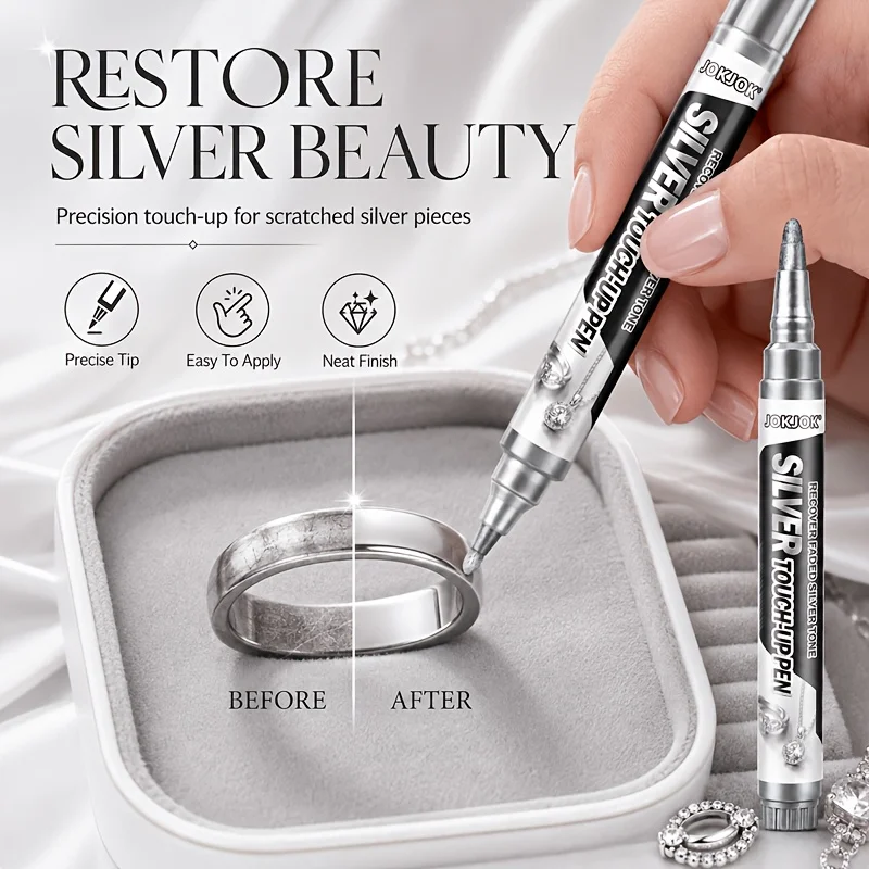 JOKJOK Silver Jewellery Marker Pen Quick Dry Fine Tip Metal Scratch Repair For Cabinet Door Musical Instrument Card Mug DIY