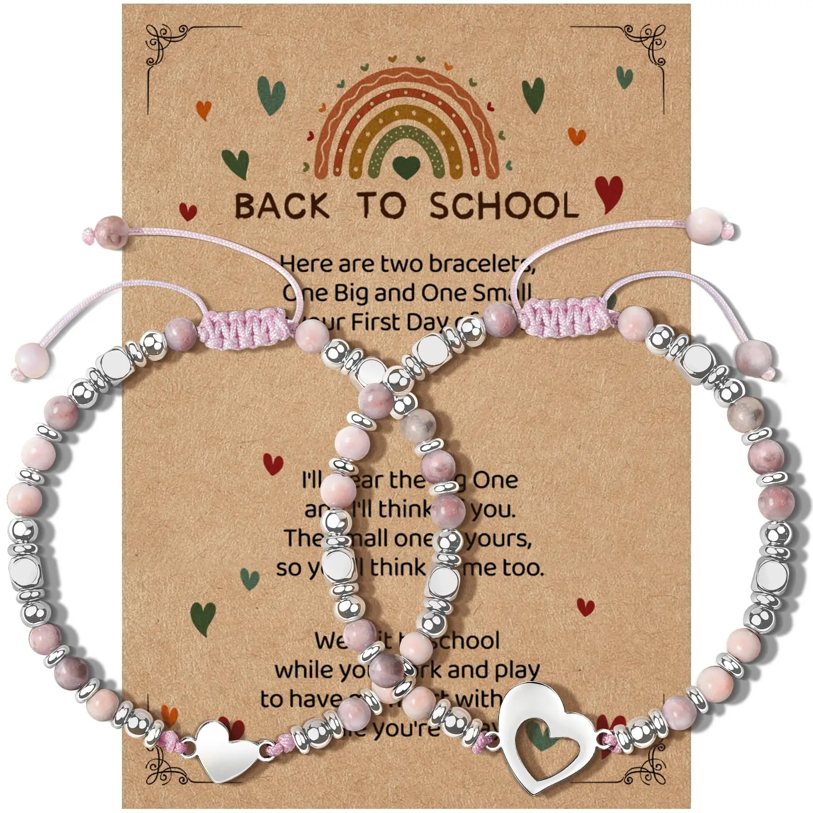 Homecoming Bracelet Gift, Love Match Mom and Me Bracelet, First Day Learning Supplies Gift (with Card)