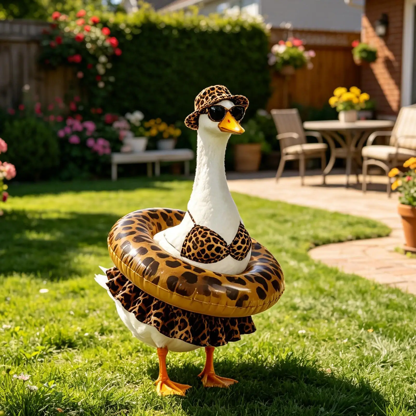 Porch Goose Outfits With Hat Sunglasses Leopard Bikini Large Porch Goose Outfits For Garden Parties Festivals Events Courtyard