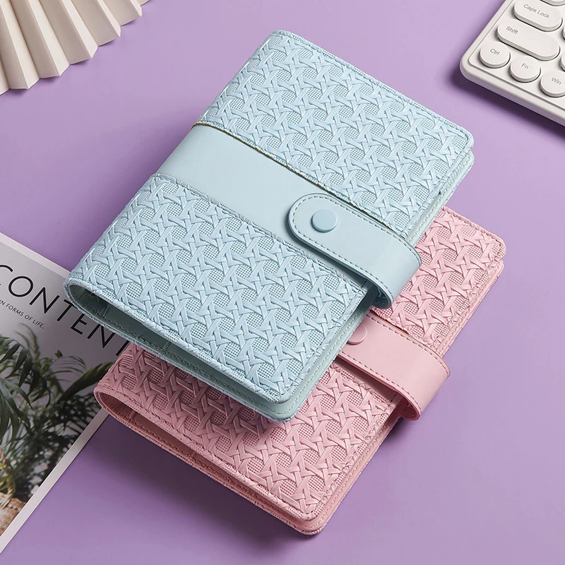 A6 Gingham Check PU Leather DIY Binder Notebook Cover Diary Agenda Planner Paper Cover School Stationery