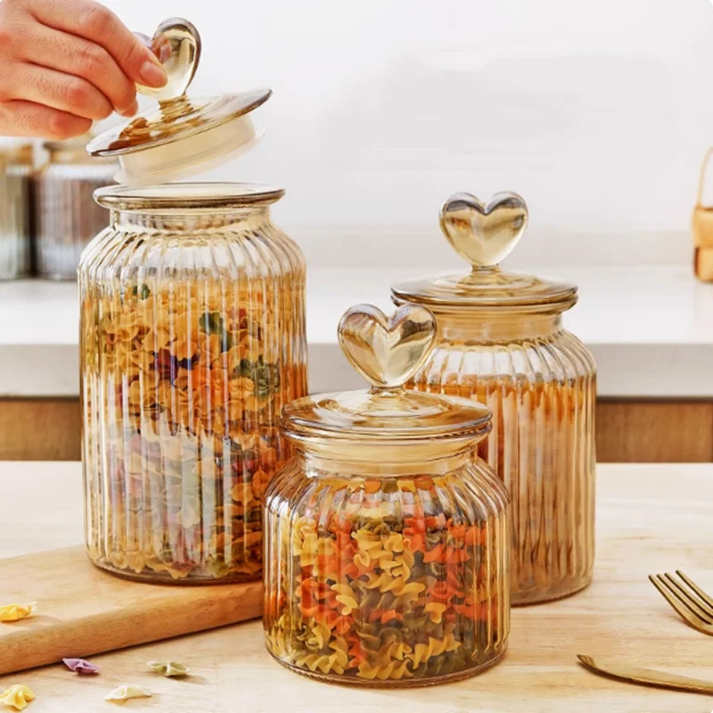 Kitchen Sealed Glass Jar Amber Glass Seasoning Jar Bottles Coffee Bean Candy Food Container Pantry Organizer Cereal Dispenser