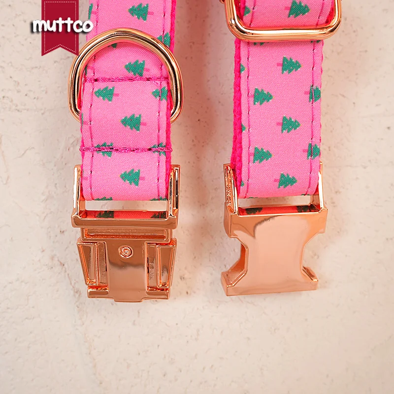 MUTTCO engraved metal buckle collar PINK CHRISTMAS TREES personalized dog ID tag collar 5 sizes nameplate anti-lost pet UDC218