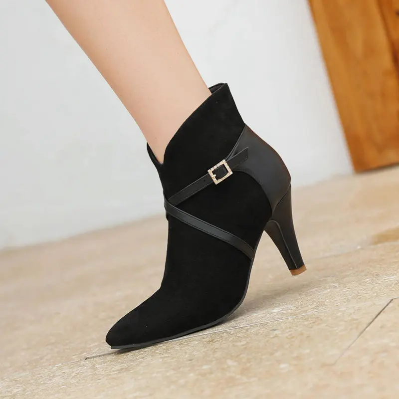 REAVE CAT Sexy Women Ankle Boots Big Size 46 47. Pointed Toe Autumn Flock Suede Shoes Party Elegant Bota 33 34