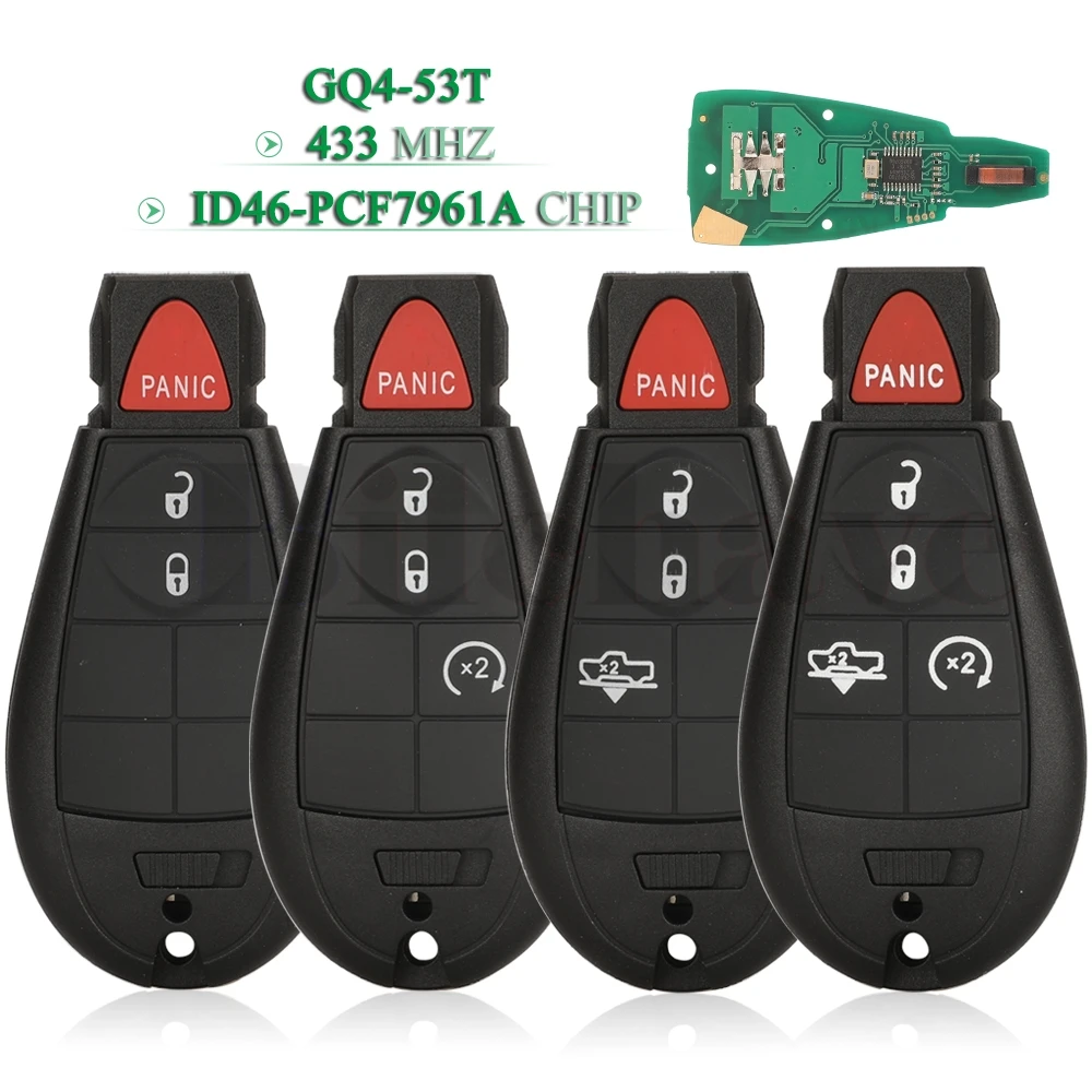 

jingyuqin GQ4-53T Remote Car Key 433MHz ID46-PCF7961A Chip for RAM 1500 2500 3500 4500 Fit Dodge 2013-2018 56046953 68159655