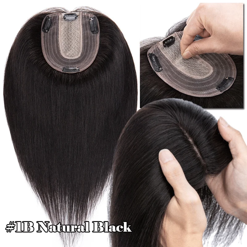 

Human Remy Hair Women Hair Wig 12x13cm 25cm Straight Clip In Hairpiece #1B #4 Special Occasion Dropship