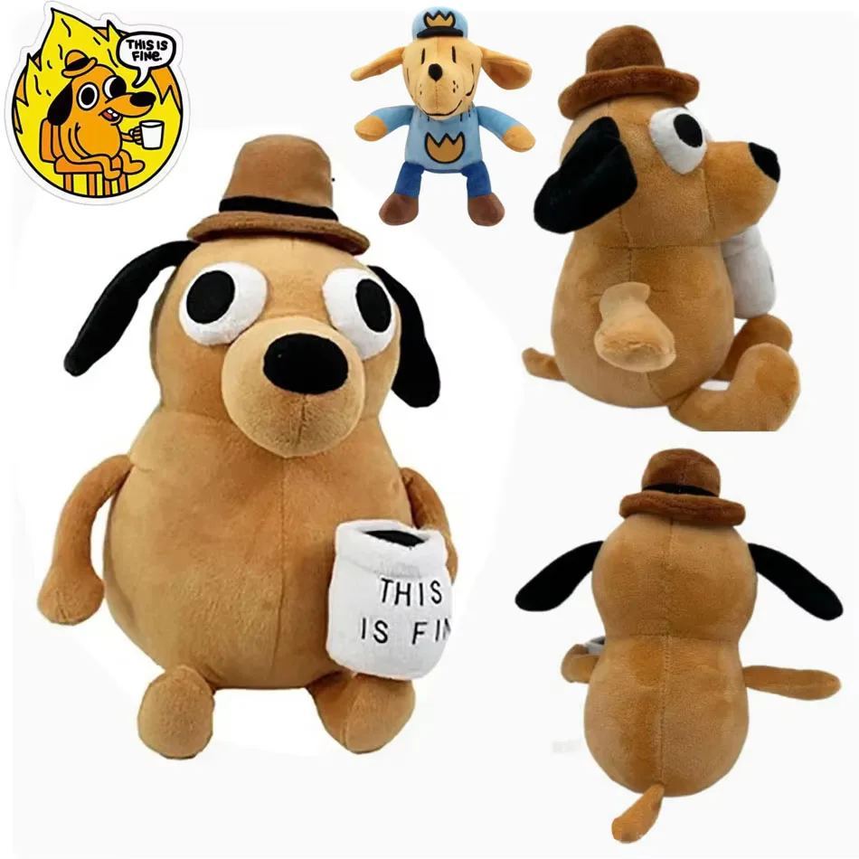 

1/10pcs This Is Fine Meme Animal Coffee Dog Plush Toy Soft Stuffed Doll Kids Toy Gift for Children Boy Birthday