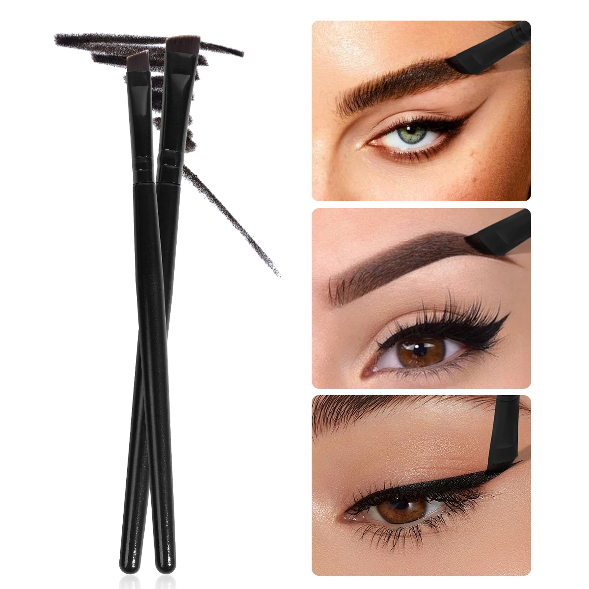 MAANGE 12PCS Blade Eye Makeup Brushes Angled Thin Eyebrow Brush Flat Fine Eyeliner Brush Professional Liner Brow Beauty Tools