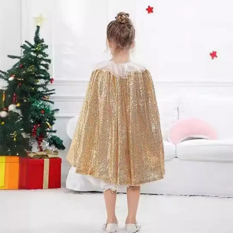 72XE Kerstkostuum Korte Glinsterende Pailletten Prinsessenmantel voor Dames Meisje