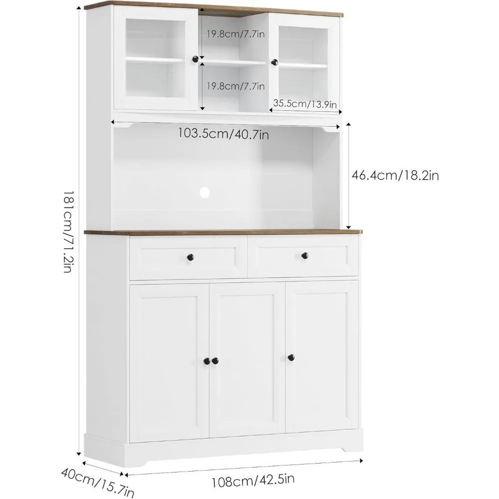 Kitchen Cabinet, Hutch with Buffet Cupboard, Utility Pantry Cabinet with Microwave Stand, Adjustable Shelves, Cabinets Kitchen