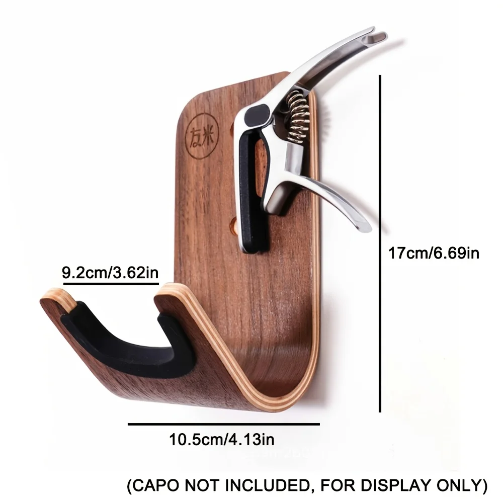 Solid Wood Guitar & Ukulele Wall Mount Hanger, 2-in-1 Multi-functional Display Rack with Built-in Capo Storage Holder, Stylish I