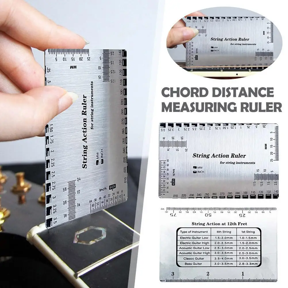 Regla de medición de tono de cuerda de Metal para guitarra, herramienta de calibrador de cuerda de altura clásica, llave eléctrica para guitarra, regla de afinación de cuello N4V2