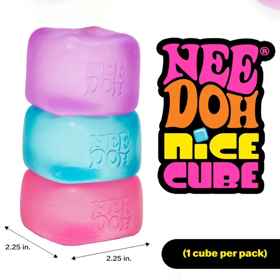 Schylling Needoh Nice Cube - Stressabbau-Spielzeug, Sensorisches Spielzeug, Würfel-Quetschball, Entspannungsspielzeug, Kindergeschenk, Rot Lila Blau, Sn