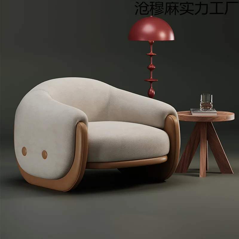 

Leisure chair cream Nordic single sofa chair leisure small apartment fabric lazy recliner balcony living room bedroom wind
