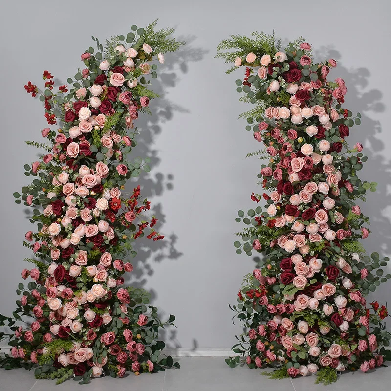 2.3 + 2.3m green plant red horn flower arrangement wedding stage background decoration hydrangea rose simulated flower row fake