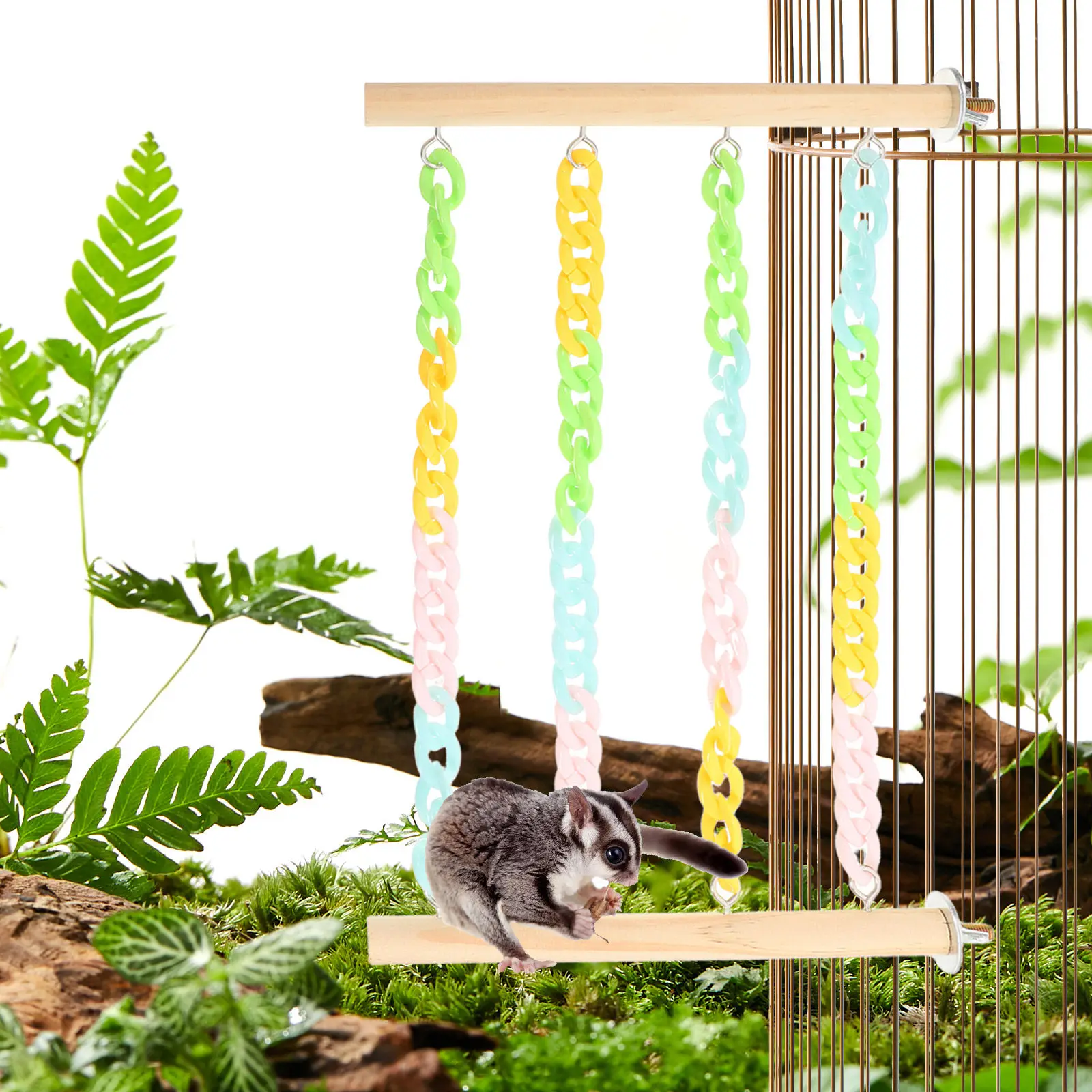 Sugar Glider Climbing Swing with Chain for Cage Enrichment Pet Exercise Fun Resting Area Stylish Cute Cage Ornament Easy Install