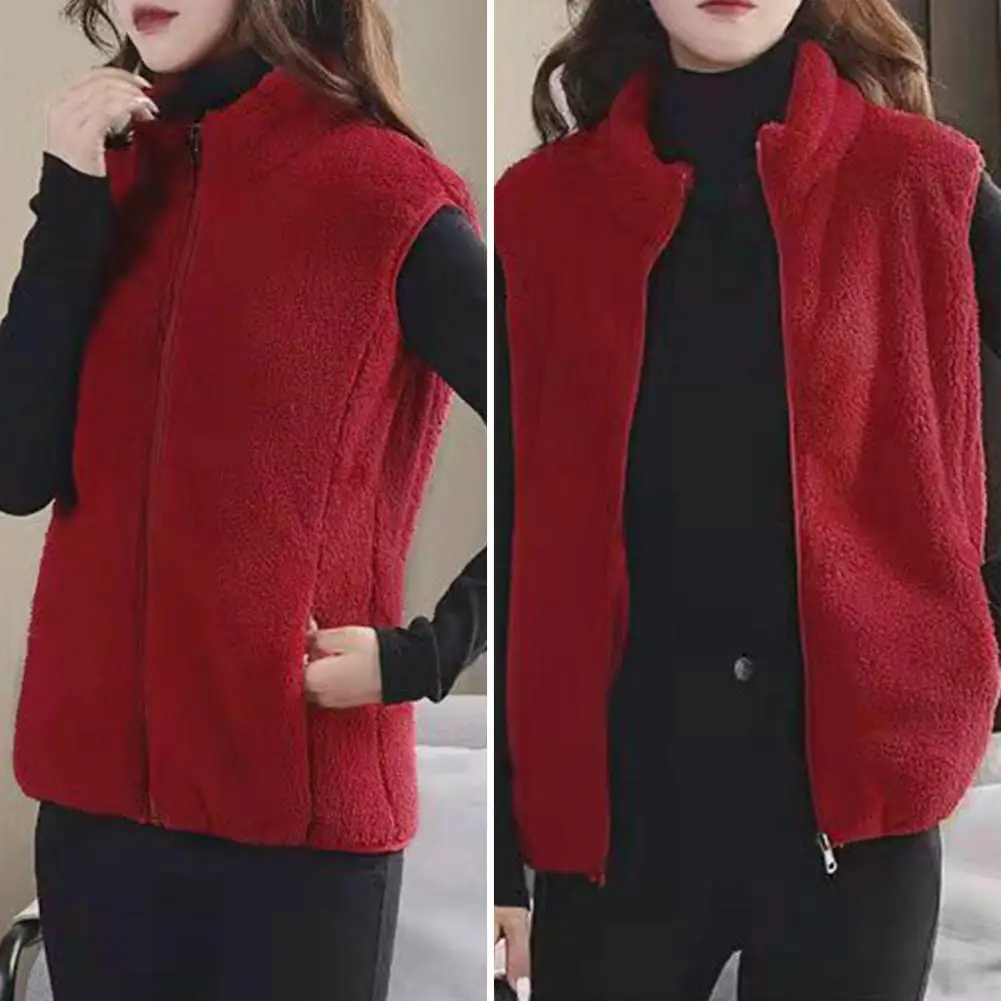 Quilted Vest for Women Women's Sleeveless Plush Vest with Stand Collar Zipper Closure Warm Winter Waistcoat with Neck Protection