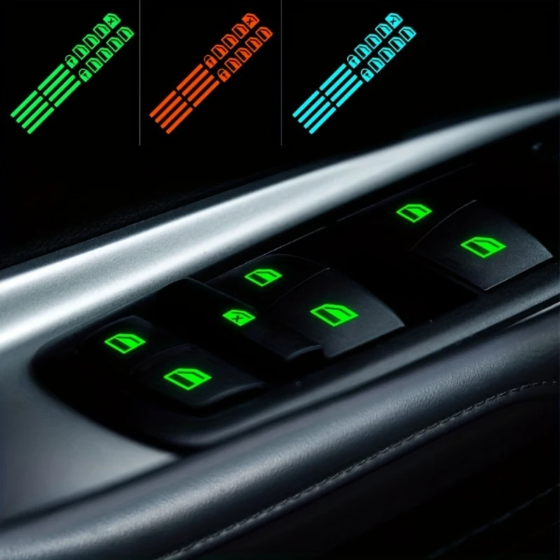 72Pcs Car Luminous Stickers Door Window Lift Button Stickers Car Windows Control Panel PVC Sticker Car Interior Accessories