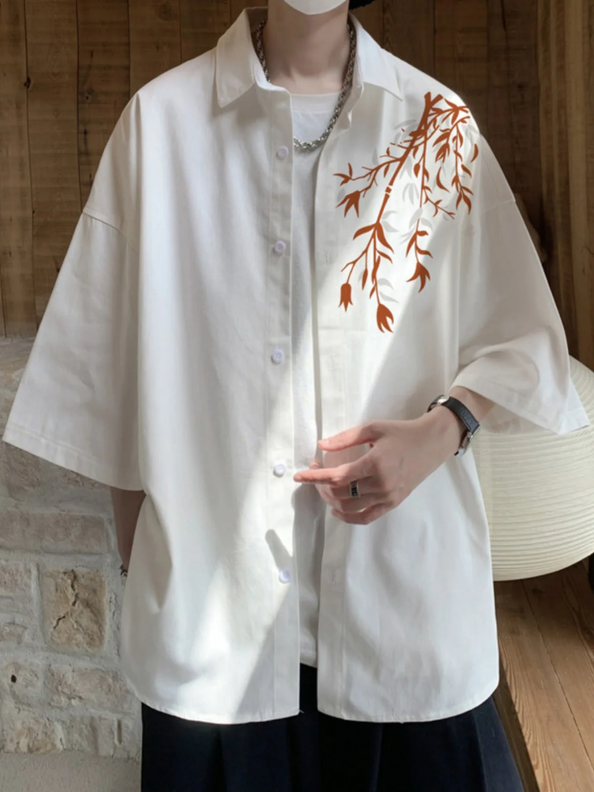 

New Chinese Sle Ice Silk ort Sve irt Men Summer Loose Fit Large Size Five Sve Outerwear Youth Faion lin irt