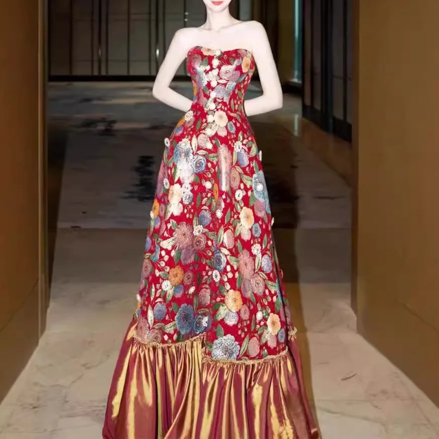 

New Chinese Style Morning Gowns Light Wedding Dress Luxury Socialite Engagement Red Toast