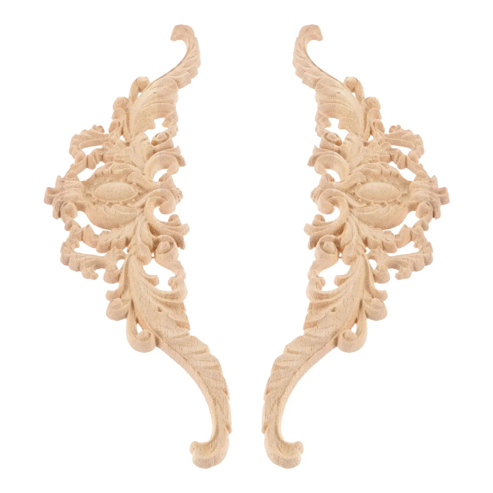 2Pcs Wood Carved Onlay Applique Light Compact Unpainted Wooden Decor for DIY Painting Wall Door Cabinet Wardrobe Furniture