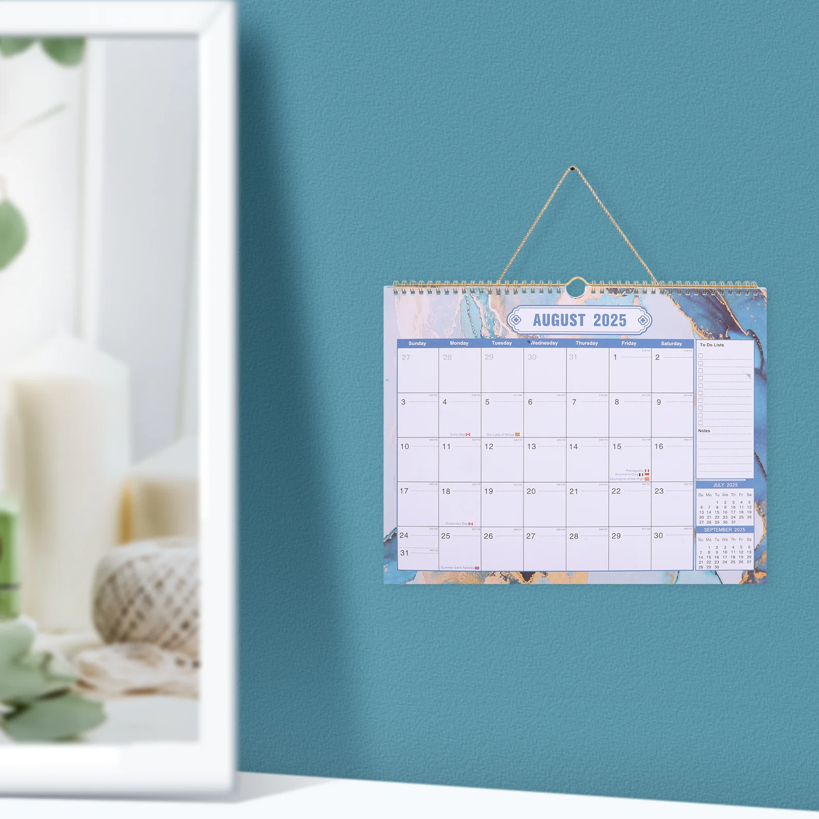 

Full Year English Wall Calendar 2025.7-2026.12 Spiral Bound Large Format Smooth Surface Office Home School Organizer