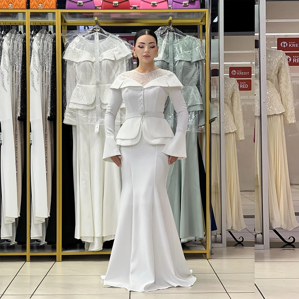 

Customized Evening Dresses for Special Occasions Full Sleeves O Neck Wedding Party Gown for Women Long Floor Length Prom Dress