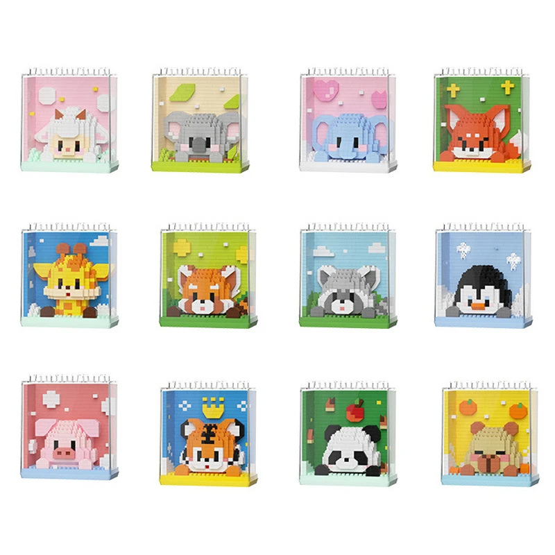 ใหม่ แพนด้ารูปสัตว์น่ารัก ﻿ ยีราฟ Tiger Fox Guinea Pig Lamb Koala Penguin Building Blocks ชุดสาวอิฐชุดของเล่นเด็กเด็ก