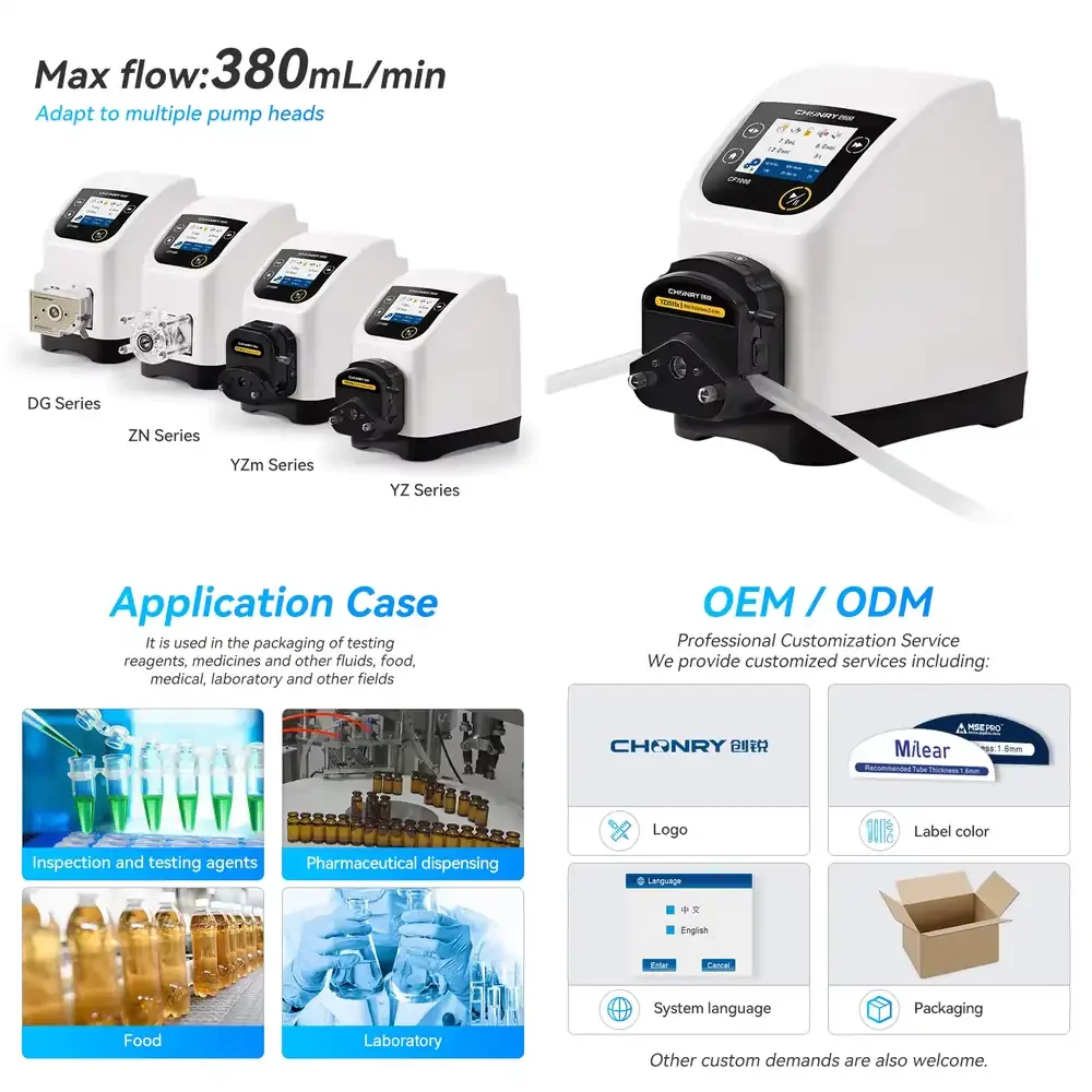 

CHONRY CF1000 Laboratory Industrial Digital Peristaltic Pump 380mL/min Liquid Calibration Power-off Memory Peristaltic Pump