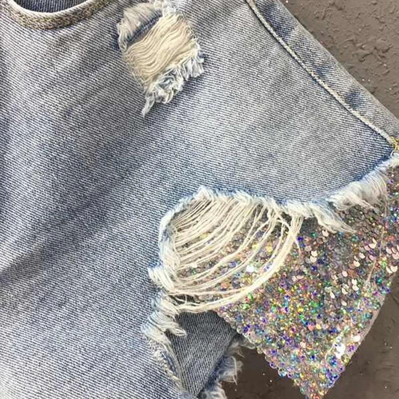 Persönlichkeit Loch Blau Denim Shorts Frauen Sommer Neue Hohe Taille Lose Breite Bein Hot Pants High Street Dame Mode Mini Jeans