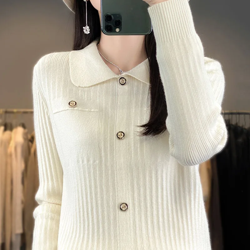 Women's boutique high-end sweater knitted cashmere cardigan long sleeved new cashmere sweater