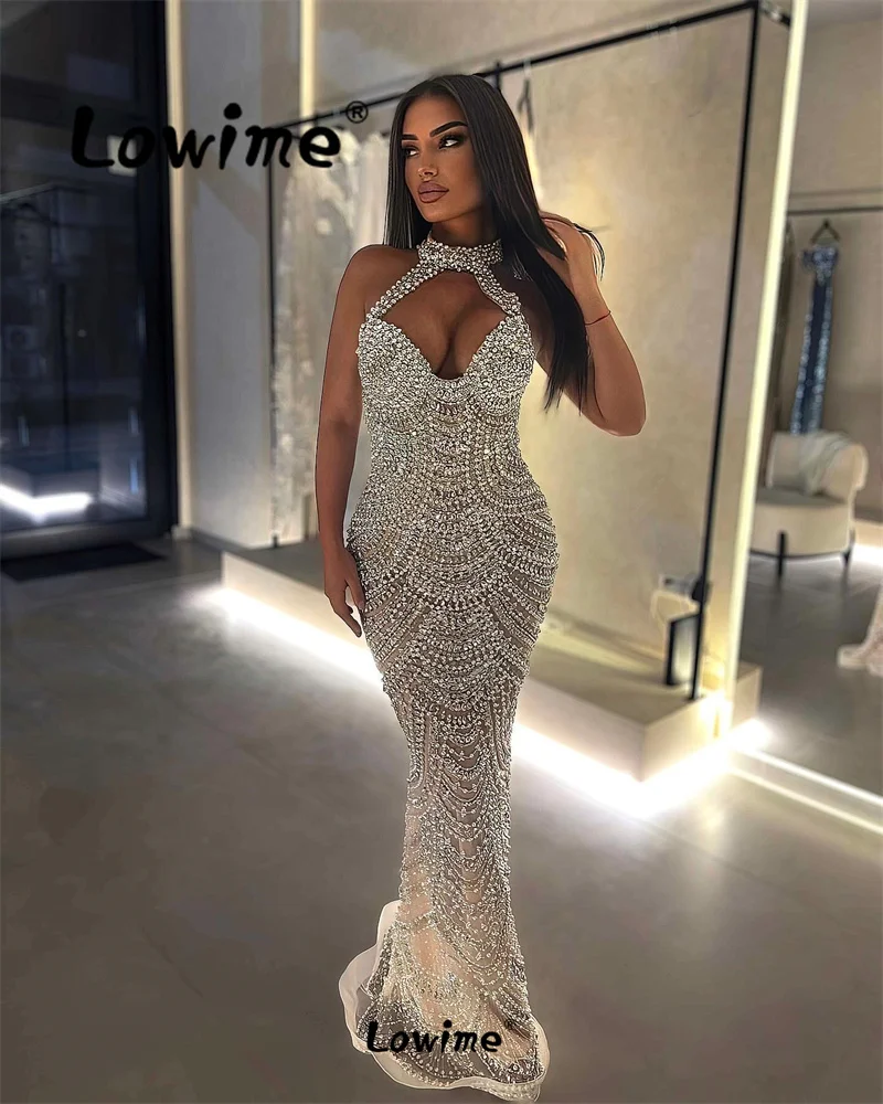 Luxury Full Crystals Champagne Prom Dress Mermaid Long Celebrity Dresses 2024 Arabic Women Second Reception Party Gowns Robes