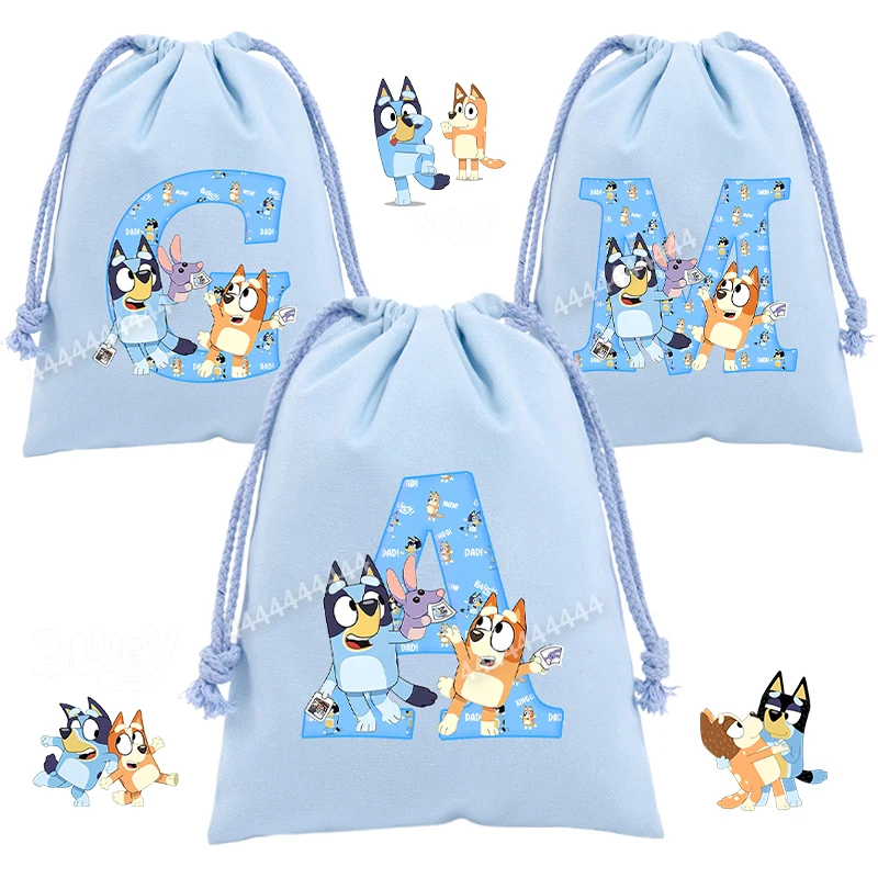 Bluey Drawstring Bag Bingo Letter A-Z Anime Cartoon Print Sport Kids Girl Portable Hand Pocket Children Party Prepare Gift Pouch