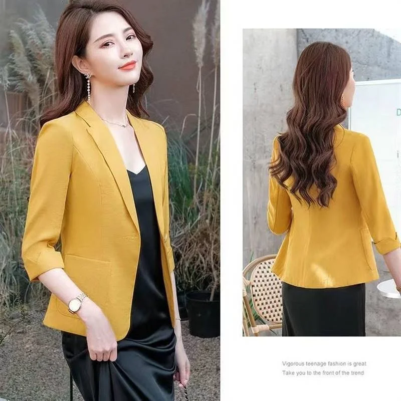Slim Fit Short Length Casual Style Women's  Jacket Spring Summer 2023 Fashionable Seven Sleeve Cotton Blend Coat