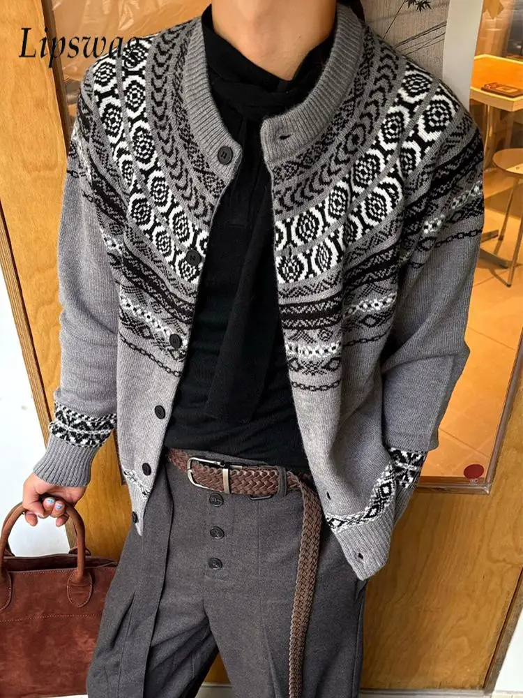 Trendy Slim Fit Knitted Sweater Jacket Mens Vintage Buttoned Stand Collar Knit Cardigan For Men Fall Winter Vintage Sweatercoats
