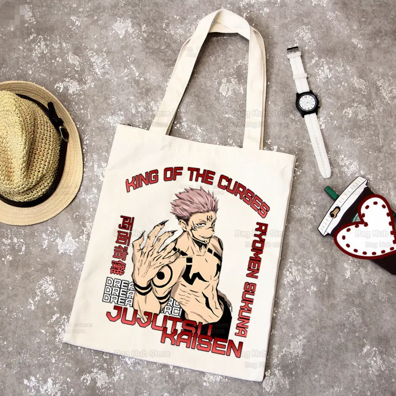 Jujutsu Kaisen Ryomen Sukuna Yuji Itadori Shopping Bag Graphic Tote Harajuku Women Canvas Shoulder Bag Female Ulzzang Eco