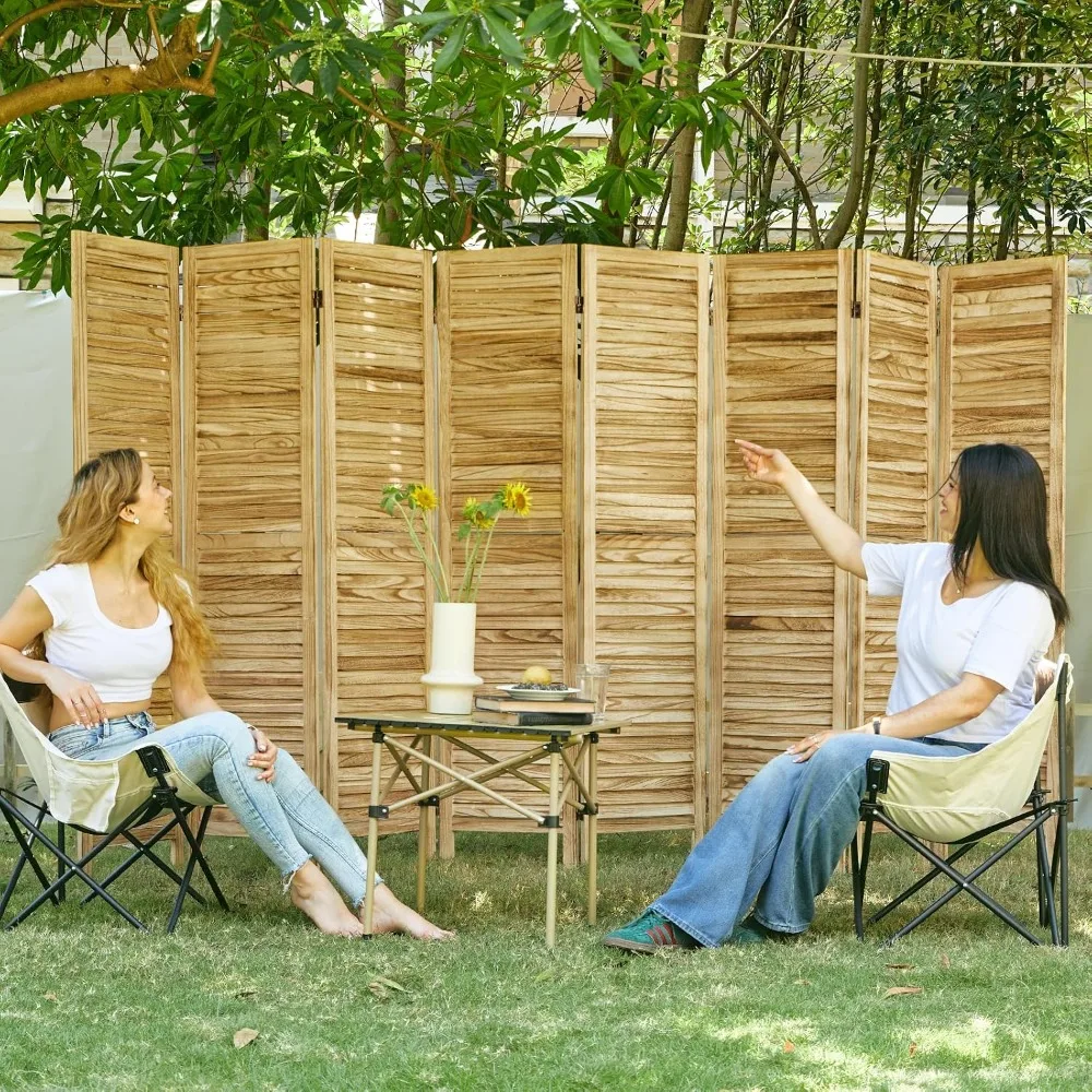8 Panel Room Divider Screen Wood Louvered Folding Privacy Wall for Home Office Bedroom Natural