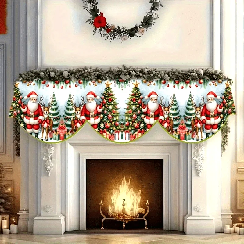 VIKAMA Christmas Fireplace Mantel Scarf Santa Reindeer Xmas Tree Mantel Topper Seasonal Holiday Fireplace Home Party Decoration