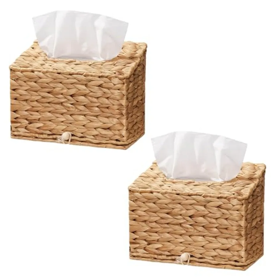 Set of 2 Handwoven Wicker Tissue Box Covers