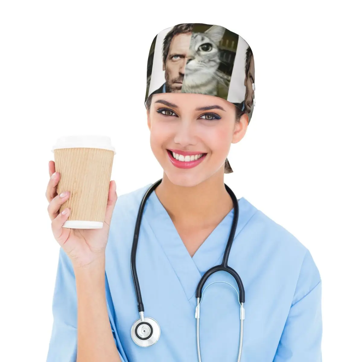 House MD Cat Meme Scrub Hat Doctor Working Surgical Cap Men Women Adjustable Nursing Caps for Dentist