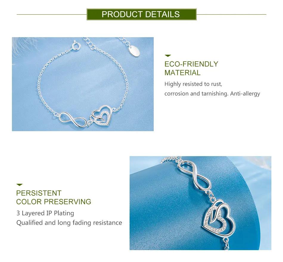ZDADAN 925 Sterling Silber Einfaches Zirkon Herzförmiges 8 Armband Für Frauen Modeschmuck – Detail 2