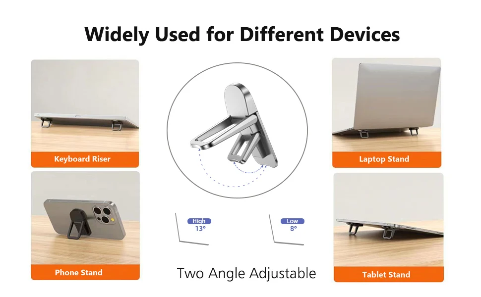 Soporte portátil para ordenador portátil magnético ajustable de dos ángulos en color plateado, fabricado en aleación de aluminio, para portátiles, tabletas y teléfonos inteligentes, en un diseño de elevador mini portátil para ordenador portátil.